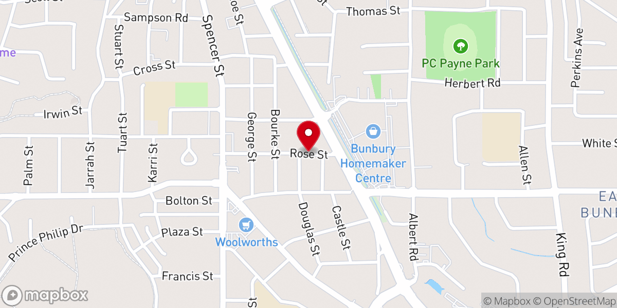 Map showing location of Bunbury City Church