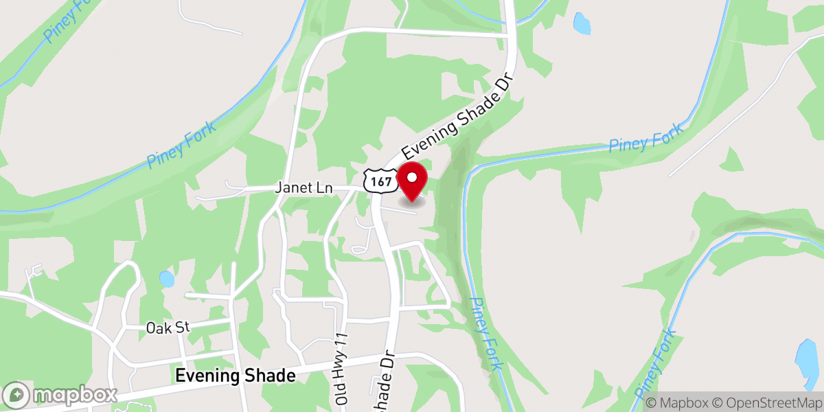 Map showing location of Evening Shade Faith Assembly of God Church