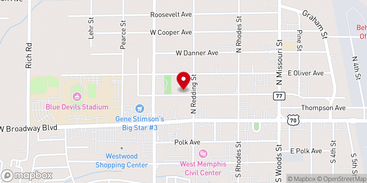 Map showing location of West Memphis Church of God