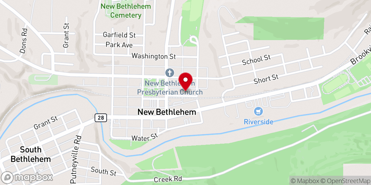 Map showing location of New Bethlehem Fire Co