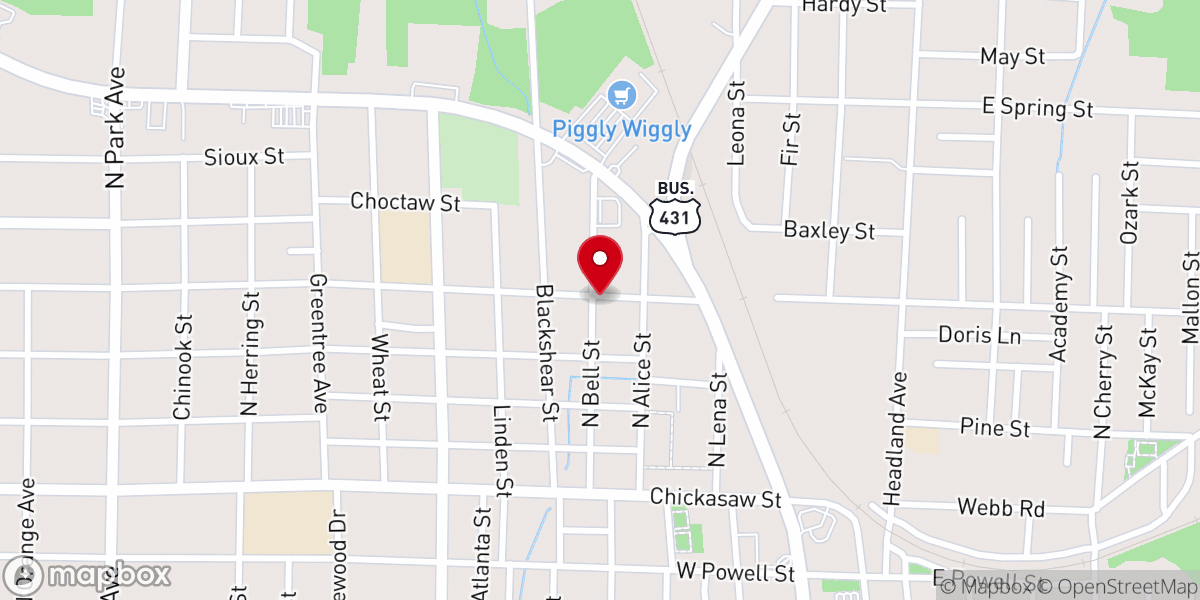 Map showing location of North Highland Baptist Church