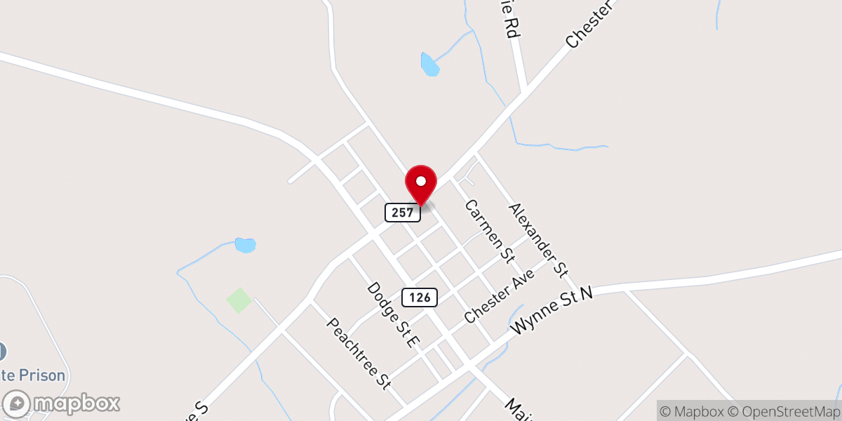 Map showing location of Springfield Baptist Church