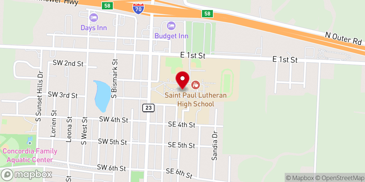 Map showing location of St. Paul Lutheran High School