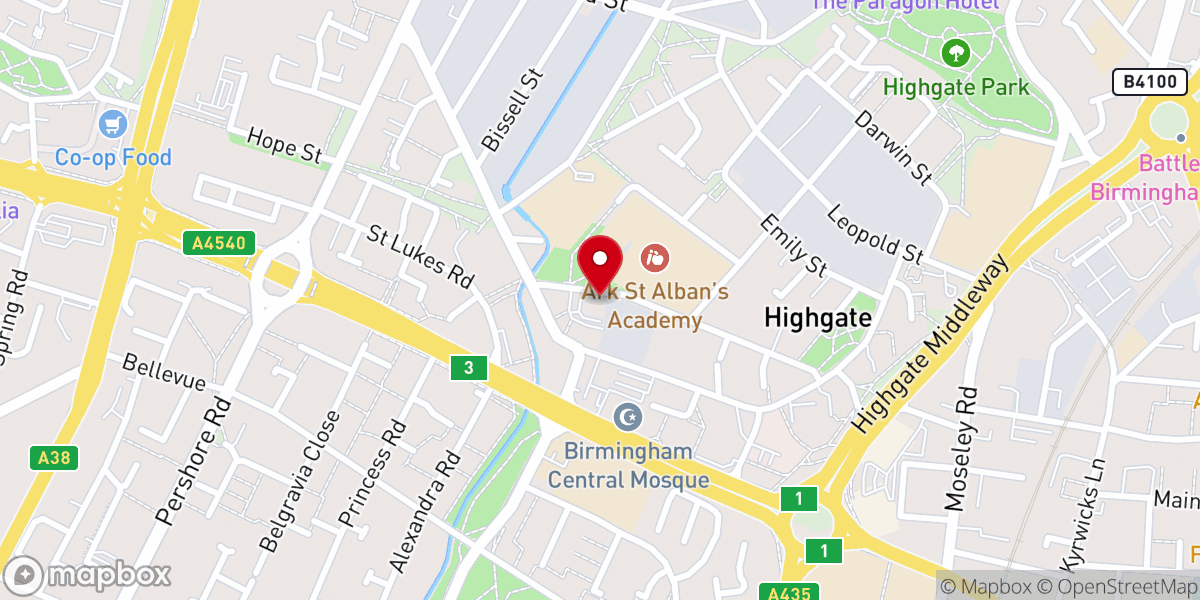 Map showing location of Highgate Baptist Church
