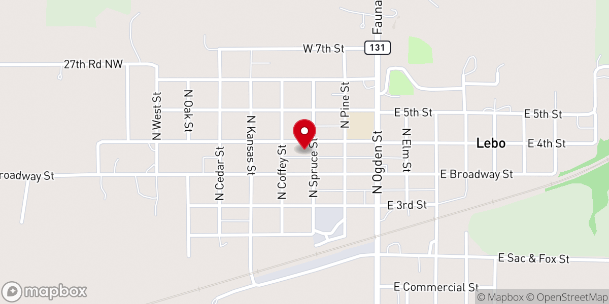Map showing location of Lebo United Methodist Church