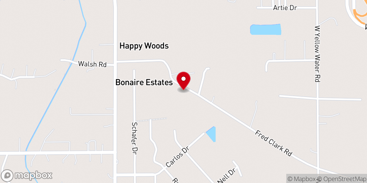Map showing location of Yellow Water Baptist Church