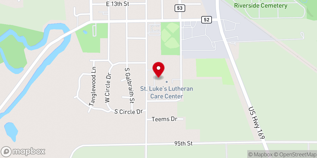 Map showing location of St Lukes Lutheran Care Center