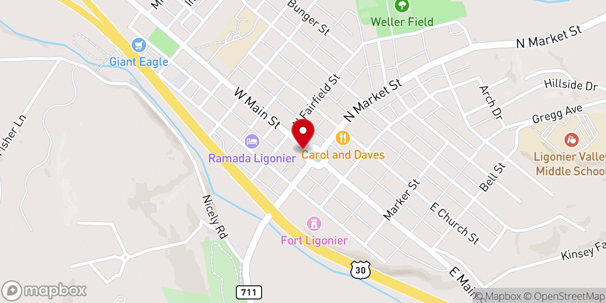 Map showing location of Heritage Methodist Church Ligonier
