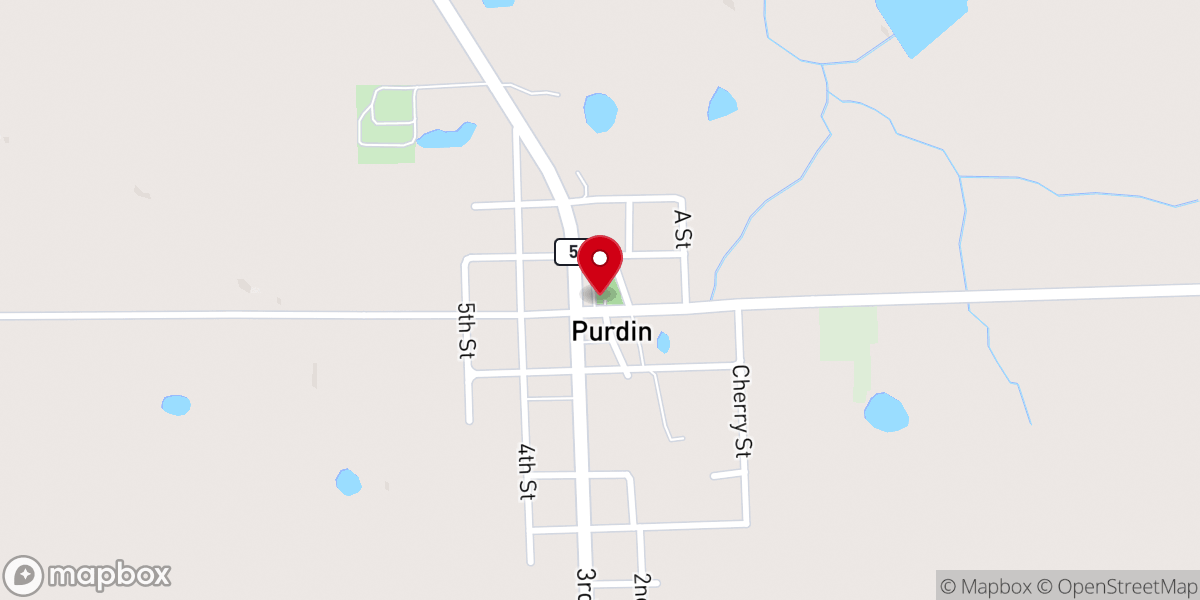 Map showing location of Purdin Community Center