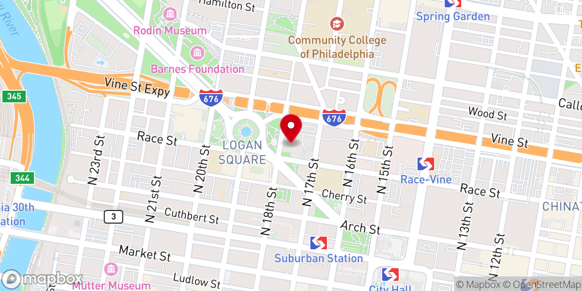 Map showing location of Cathedral Basilica of Saints Peter and Paul