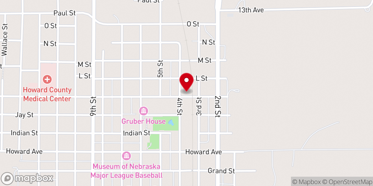 Map showing location of Howard Greeley County Food Pantry