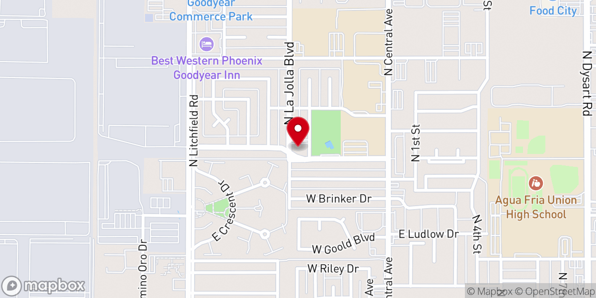 Map showing location of Goodyear Church of Christ