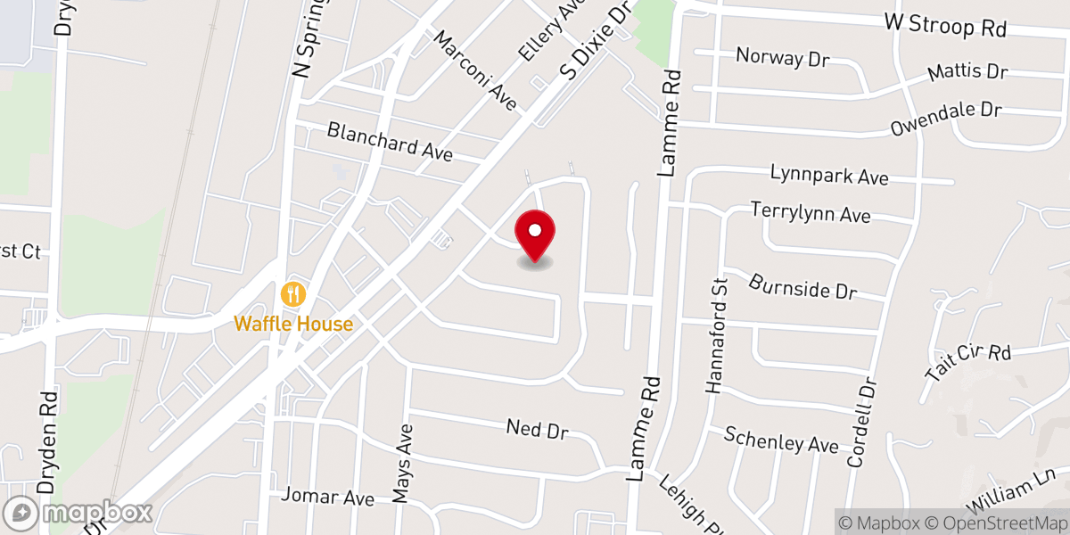 Map showing location of South Dayton Baptist Church