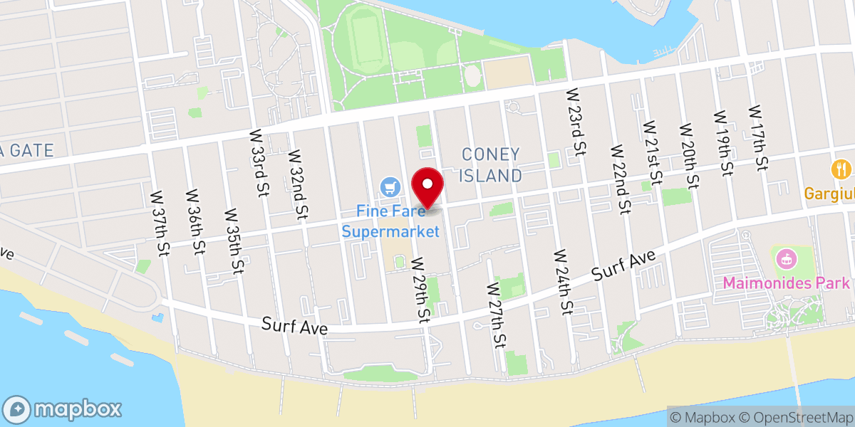 Map showing location of Coney Island Cathedral