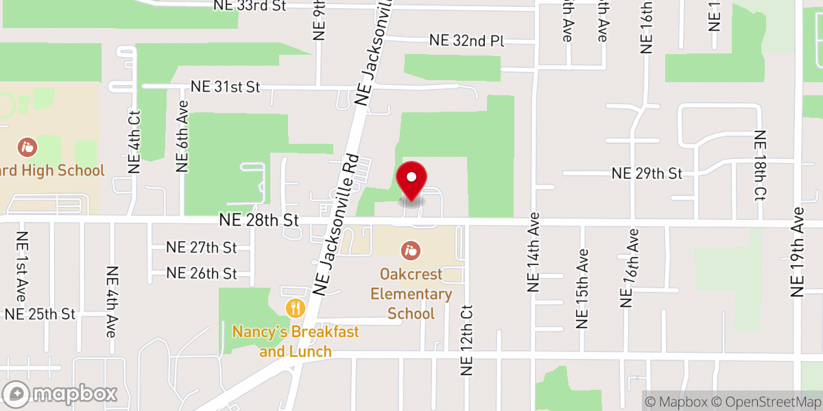 Map showing location of Oakcrest Baptist Church
