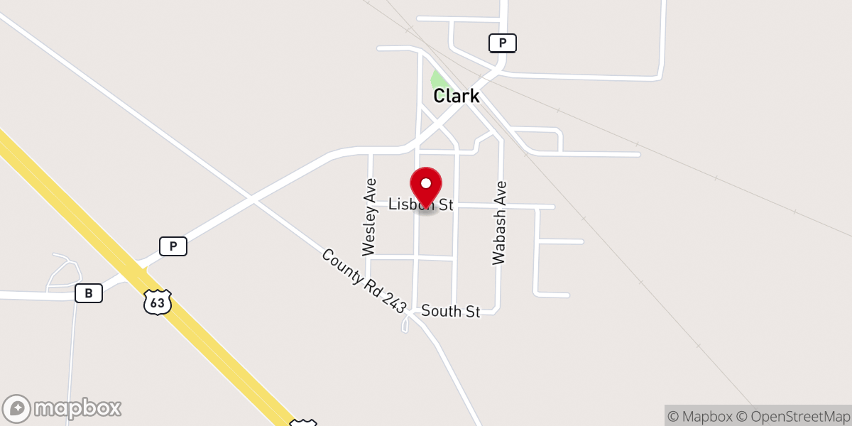 Map showing location of Clark Christian Church