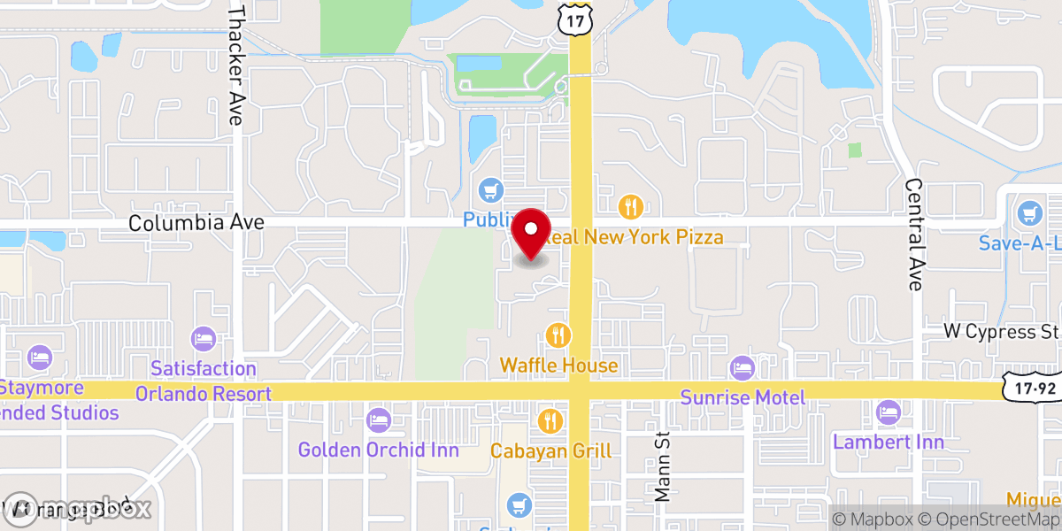 Map showing location of First Baptist Church of Kissimmee