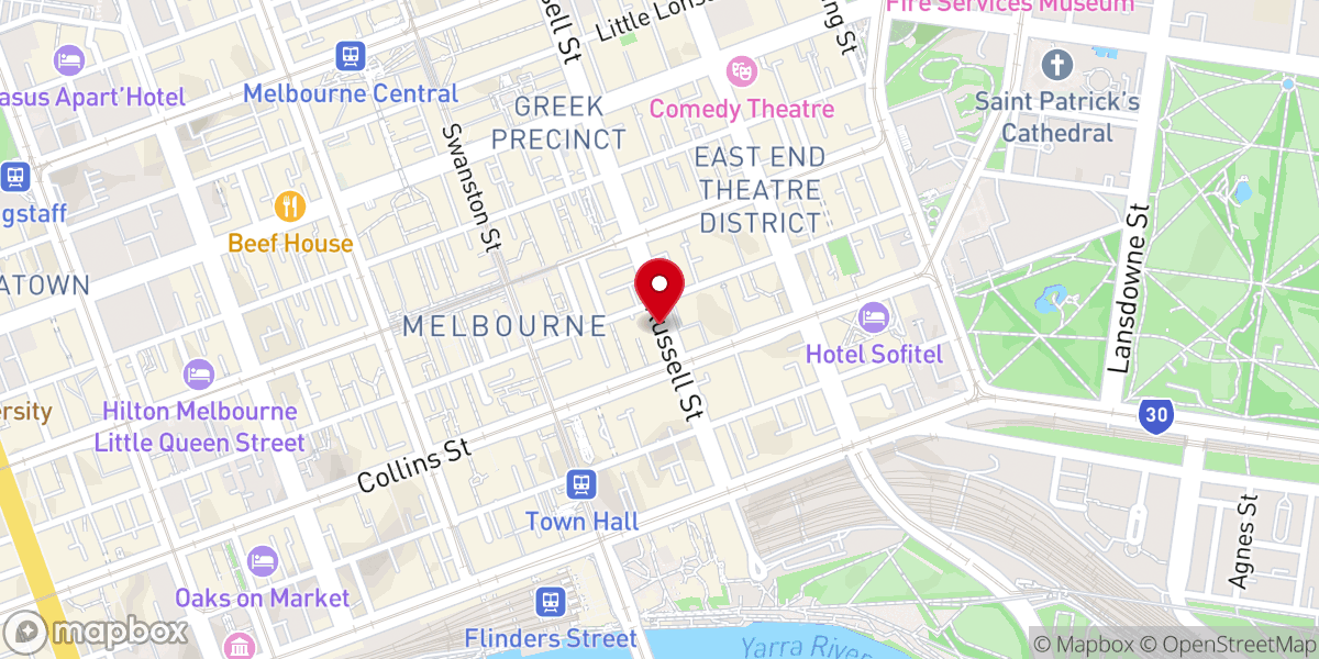 Map showing location of Melbourne City Church