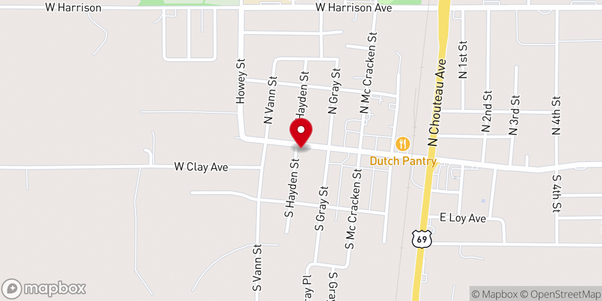 Map showing location of Chouteau United Methodist Church