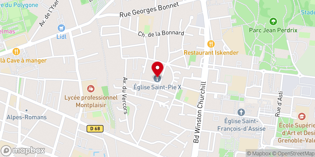 Map showing location of Eglise Saint Pie X (Petit Charran)