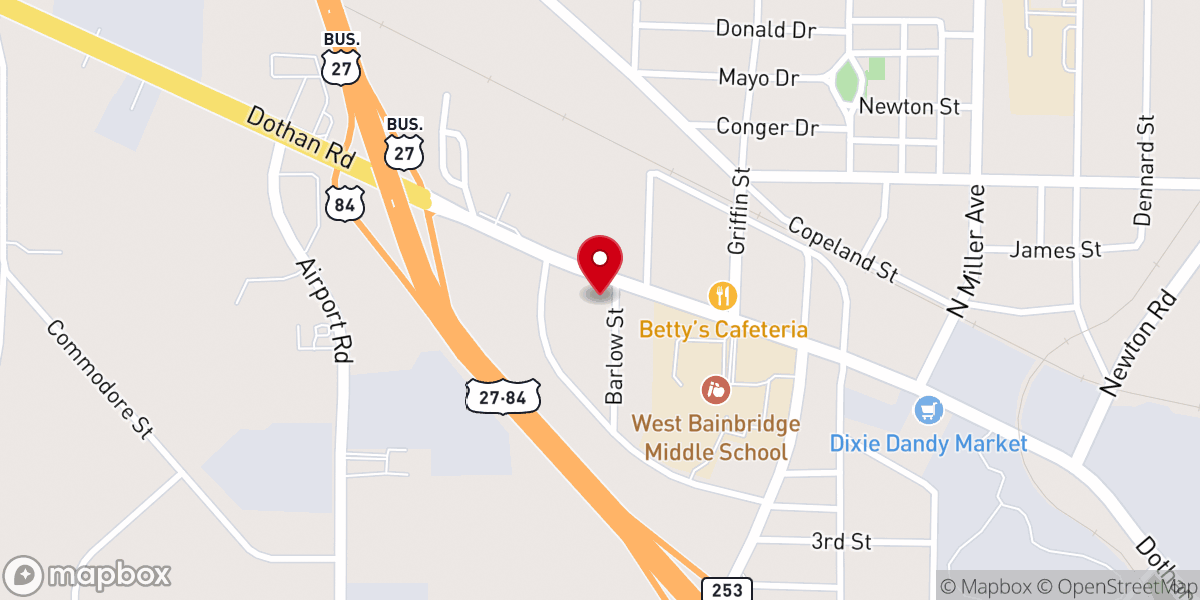 Map showing location of West Bainbridge United Methodist Church