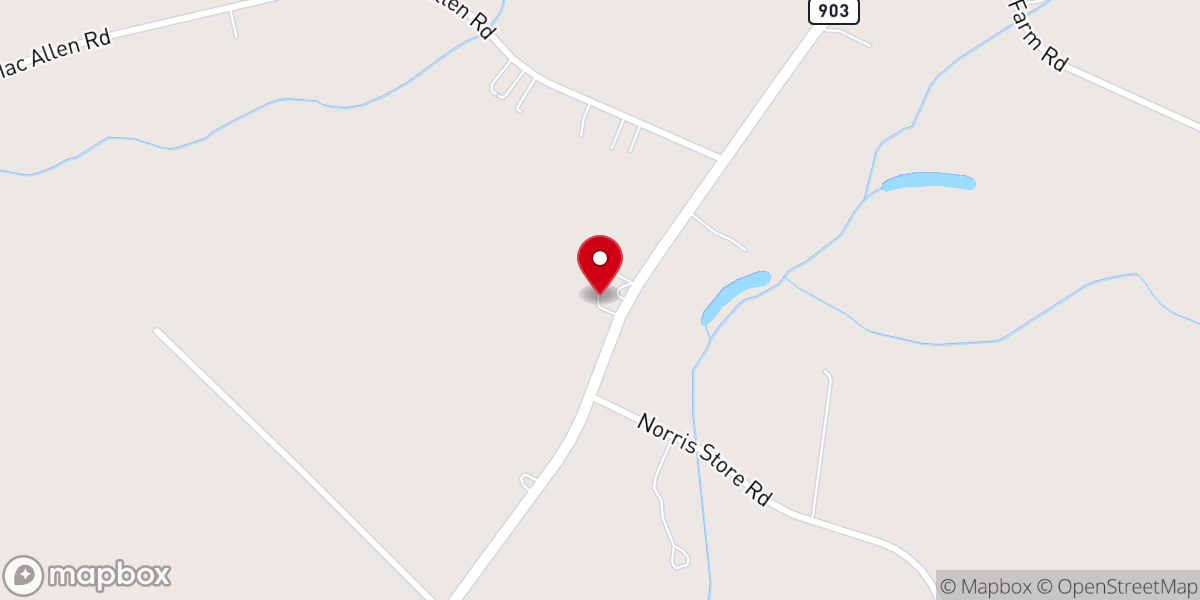 Map showing location of Bethany Free Will Baptist Church