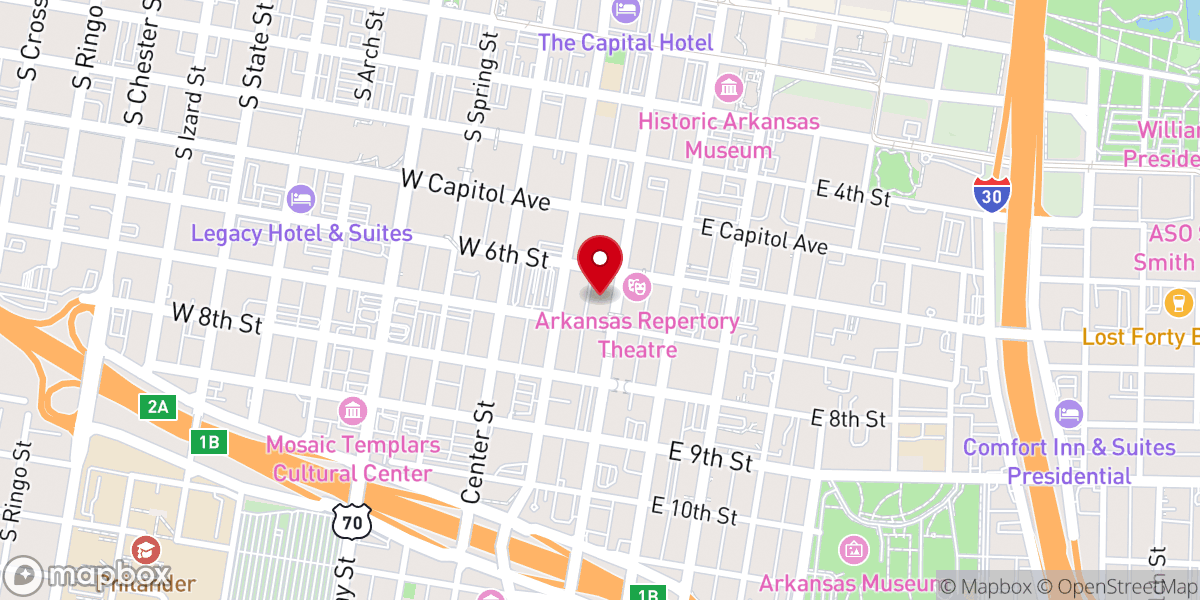 Map showing location of New Life Church Downtown Little Rock