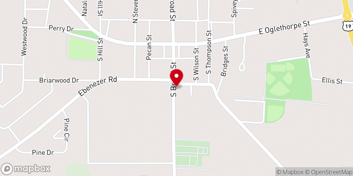 Map showing location of Ellaville Methodist Church