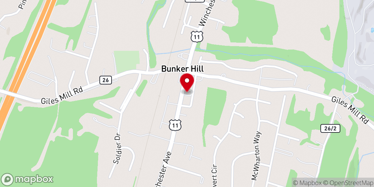 Map showing location of Bunker Hill United Methodist Church