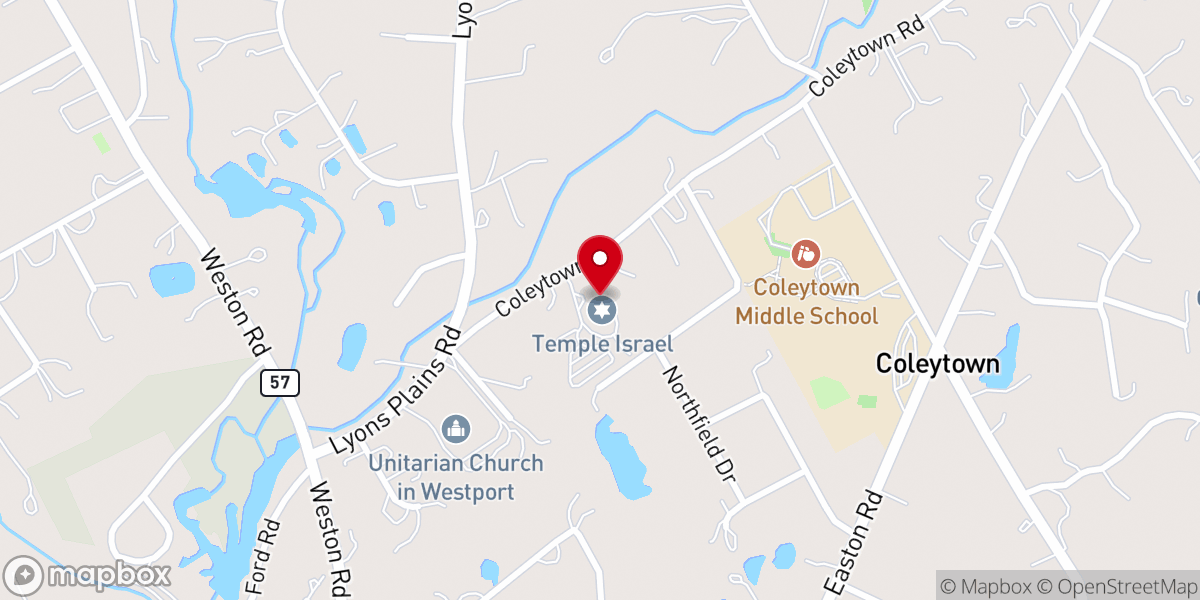 Map showing location of Temple Israel of Westport