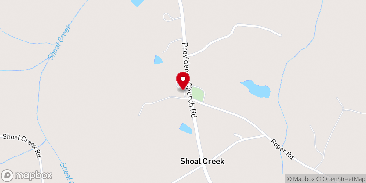 Map showing location of Providence Church at Shoal Creek