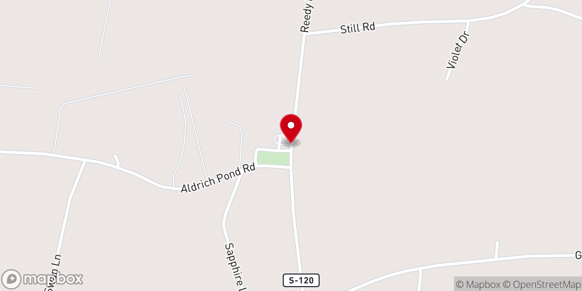 Map showing location of Reedy Branch Baptist Church