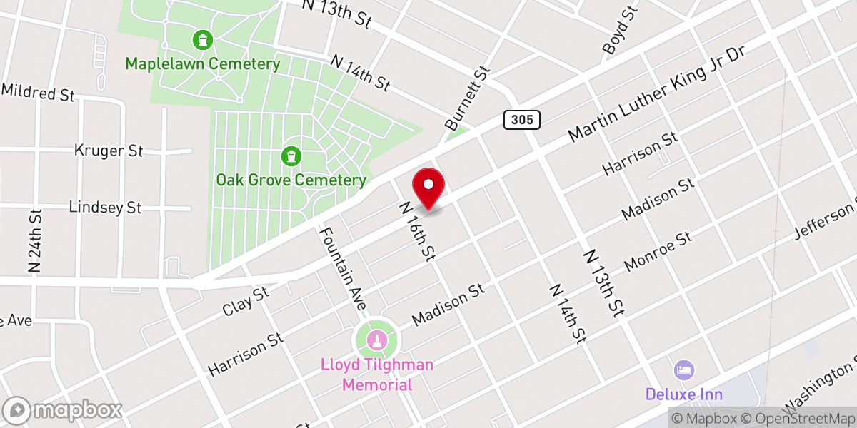Map showing location of Pilgrim Missionary Baptist Church