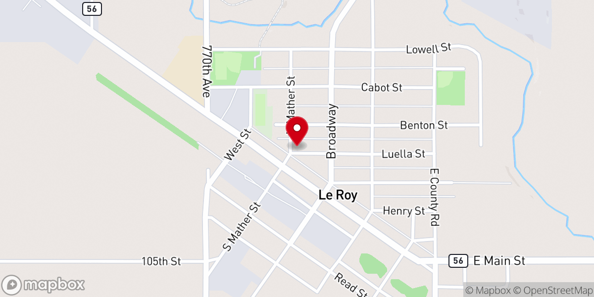 Map showing location of Le Roy Lutheran Church