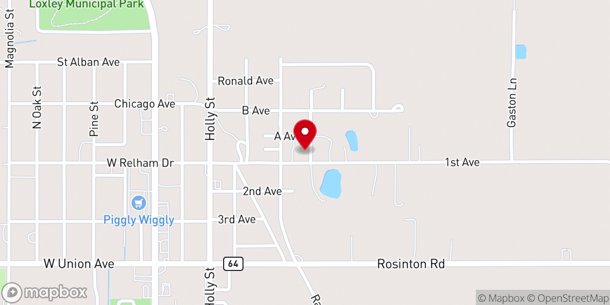 Map showing location of First Baptist Church of Loxley