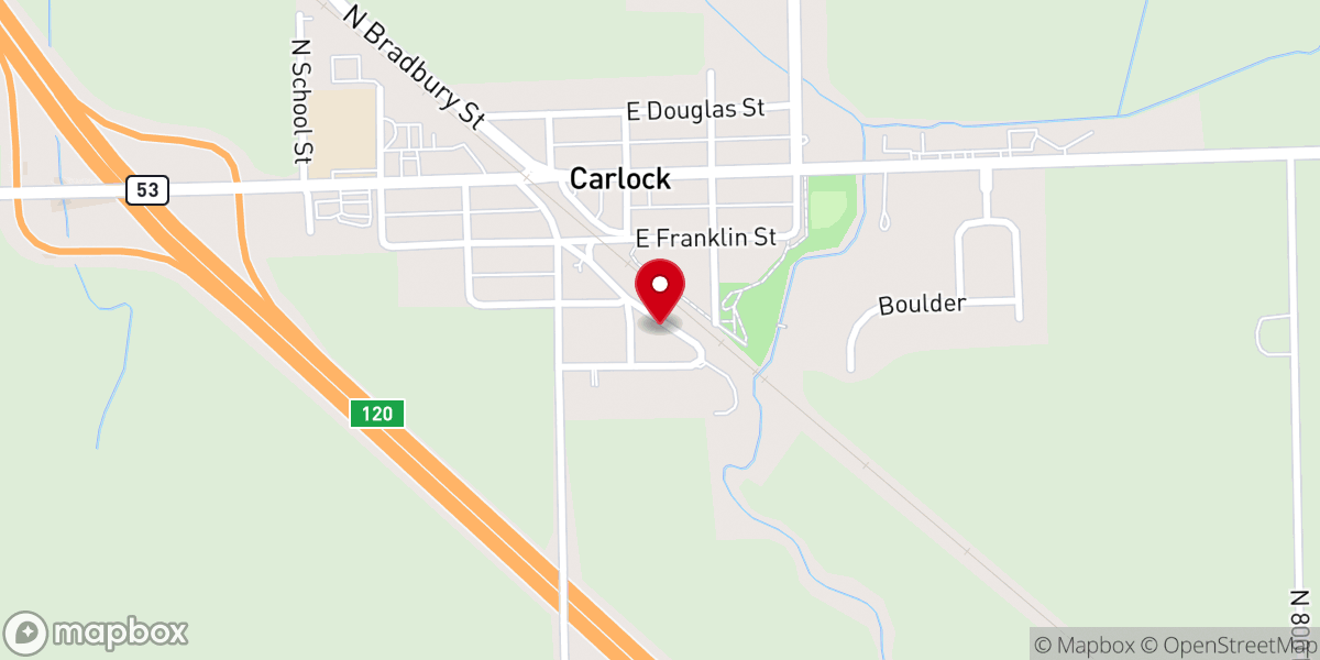 Map showing location of Carlock Village Town Hall
