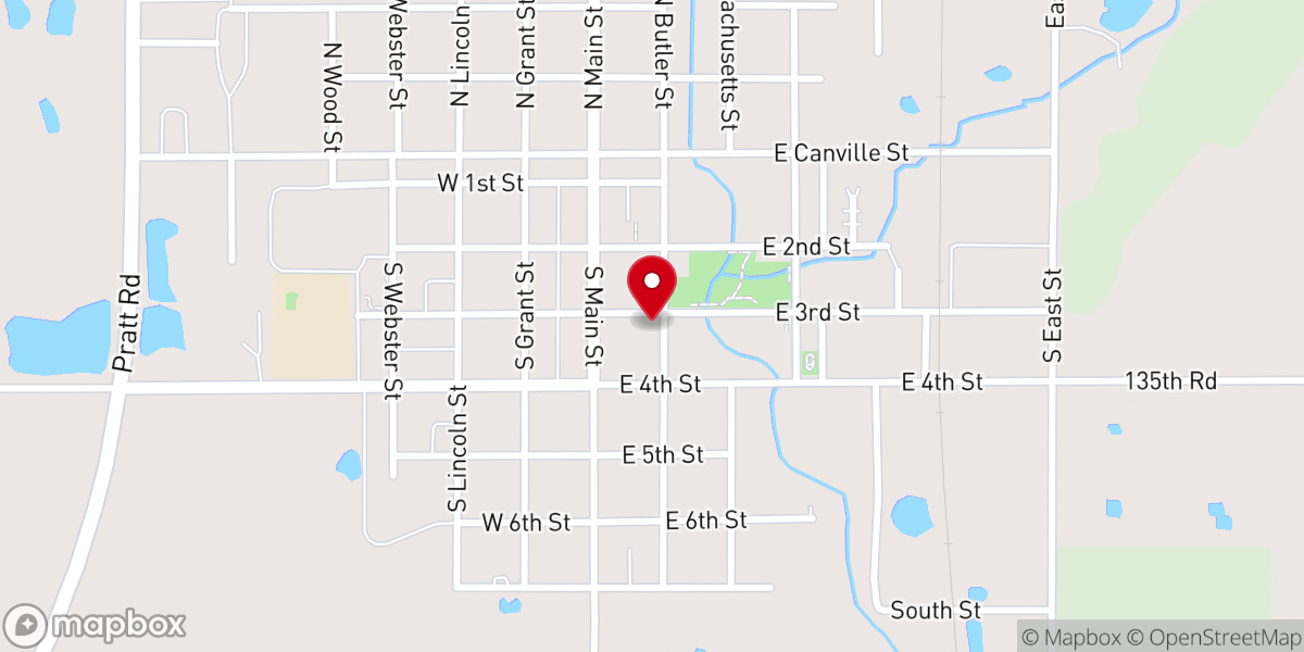 Map showing location of Erie Baptist Church