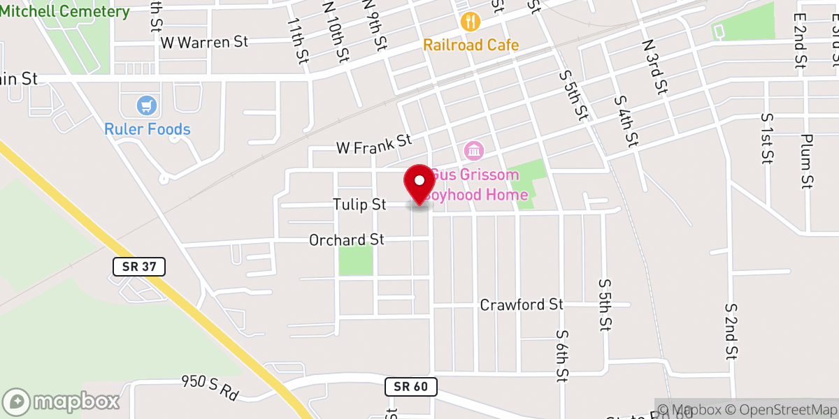 Map showing location of Tulip Street Christian Church