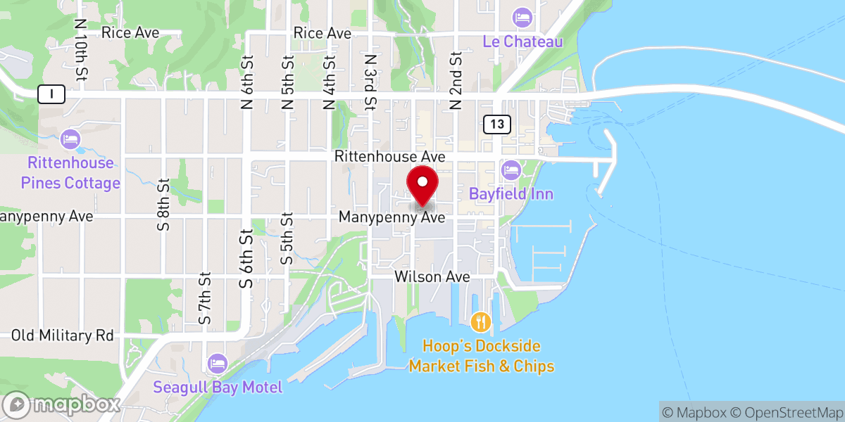 Map showing location of Bayfield Chamber & Visitor Bureau