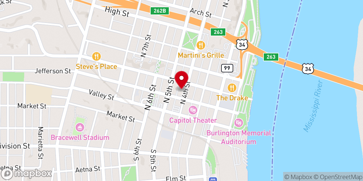 Map showing location of First Congregational Church - Burlington, IA