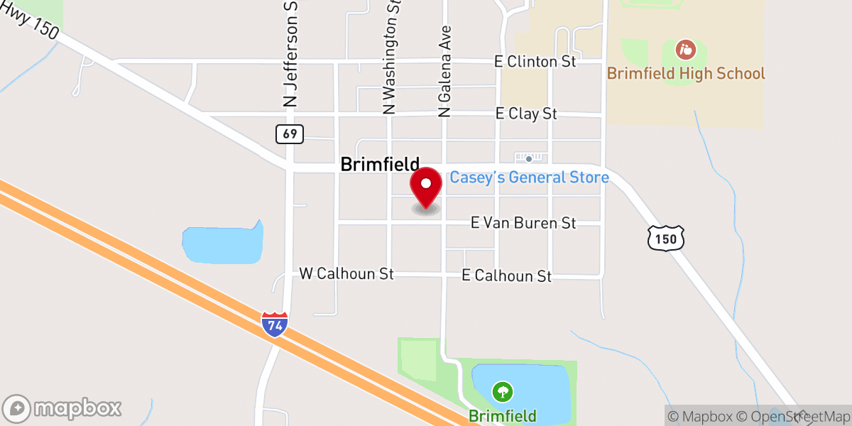 Map showing location of Brimfield United Methodist Church