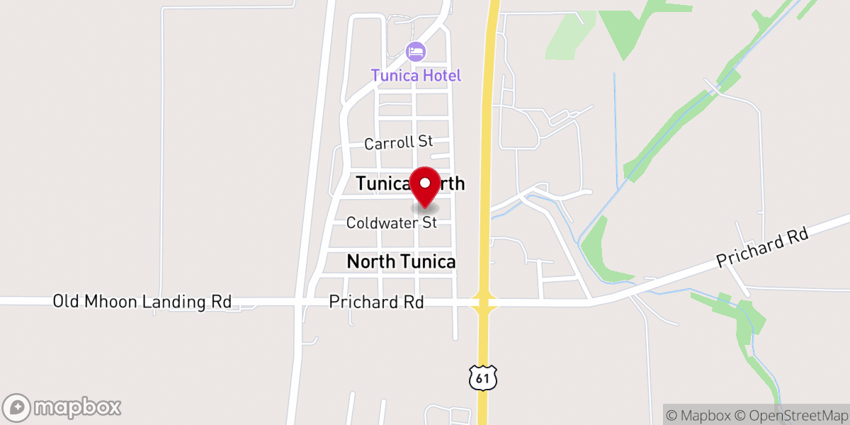 Map showing location of Tunica Auditorium Baptist Association Bldg.