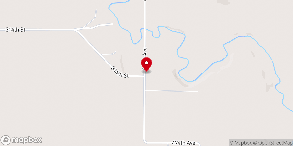 Map showing location of Brule Creek Church