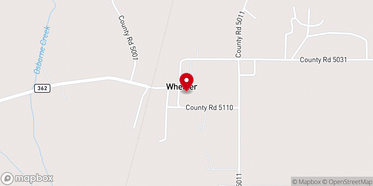 Map showing location of Wheeler Baptist Church