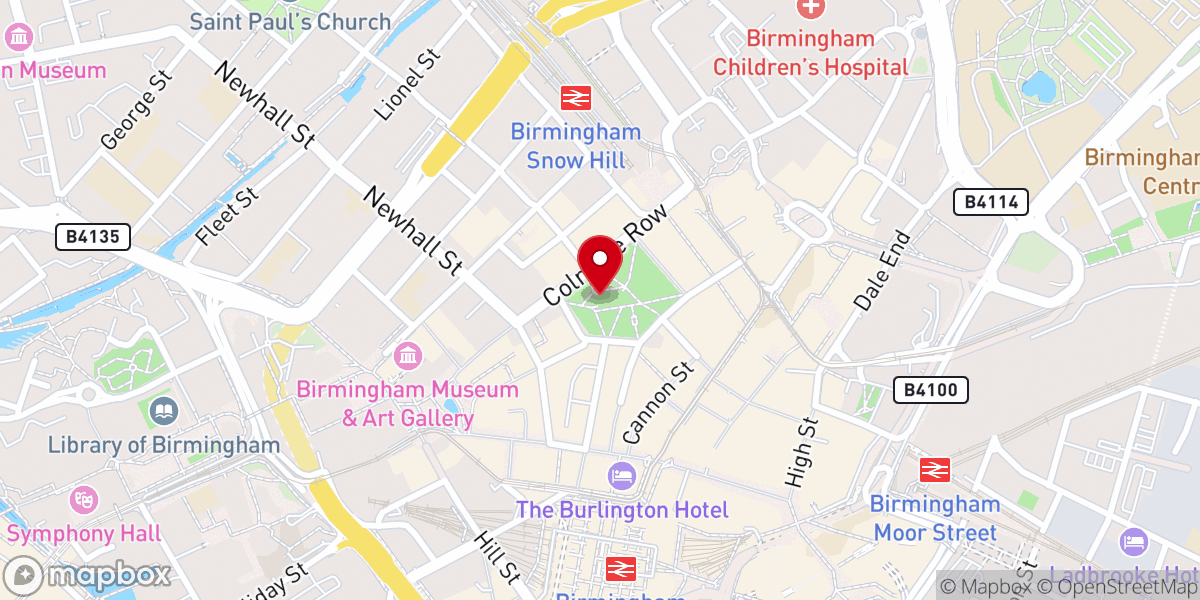 Map showing location of Birmingham Cathedral