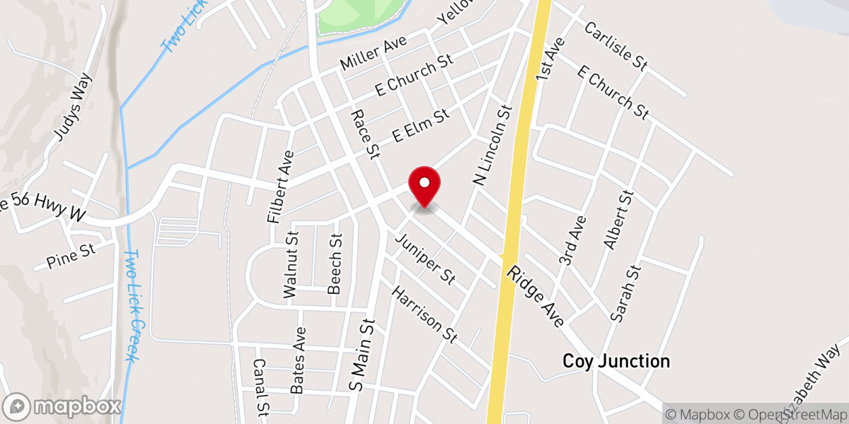 Map showing location of Hope Evangelical Lutheran Church
