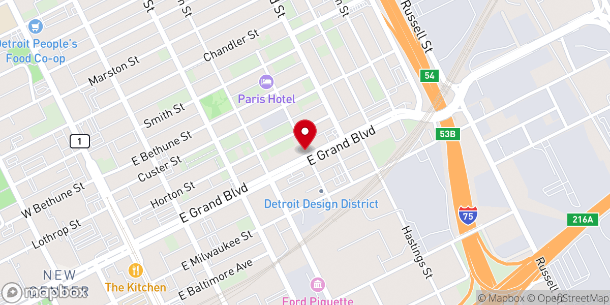 Map showing location of St. Philip's Evangelical Lutheran Church of Detroit