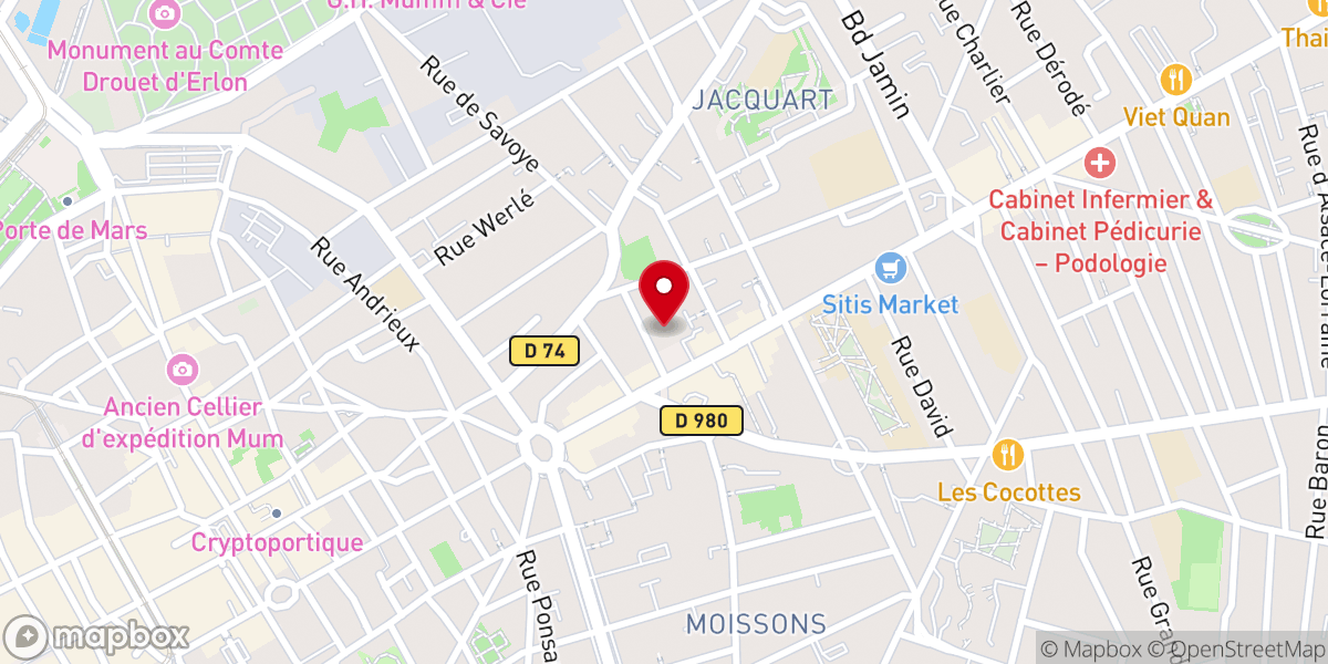 Map showing location of Église Saint-André de Reims