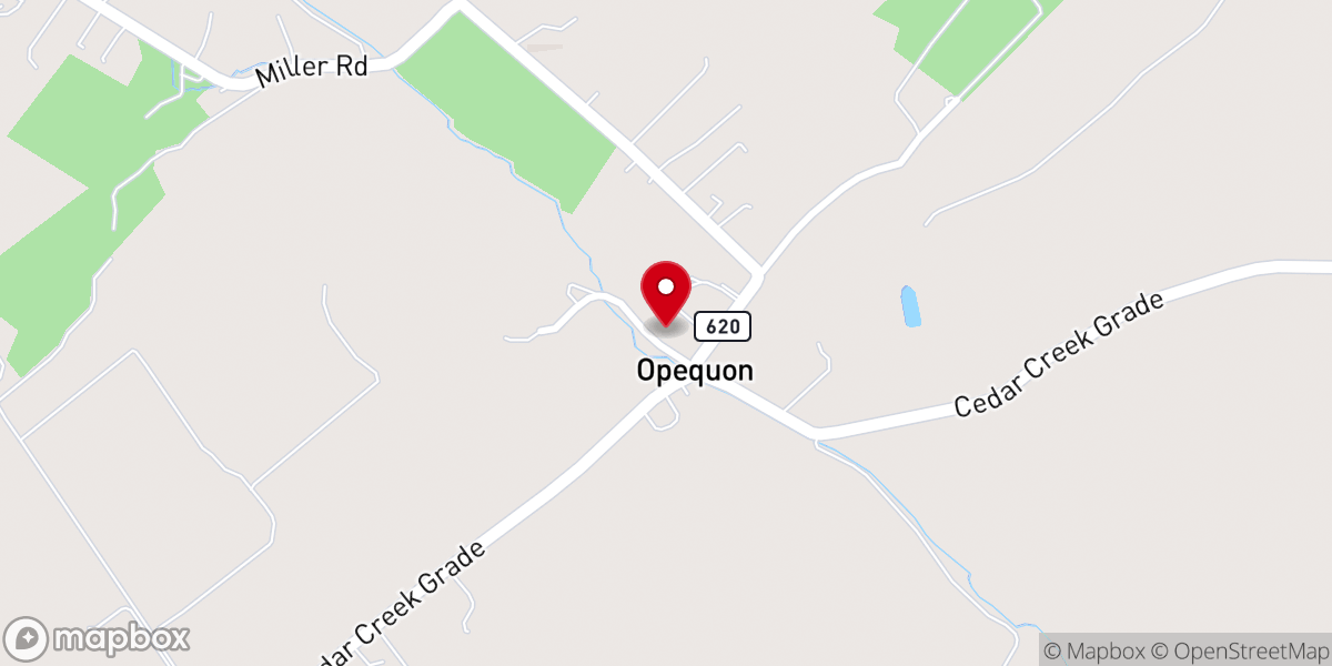 Map showing location of Second Opequon Presbyterian Church
