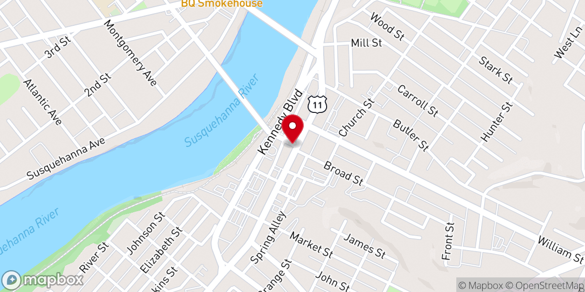Map showing location of First Baptist Church of Pittston